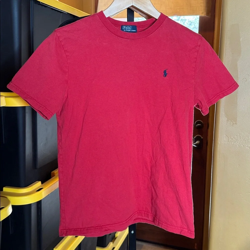 Polo Ralph Lauren Boys Red Embroidered Pony Tee Size L 14/16 Cotton